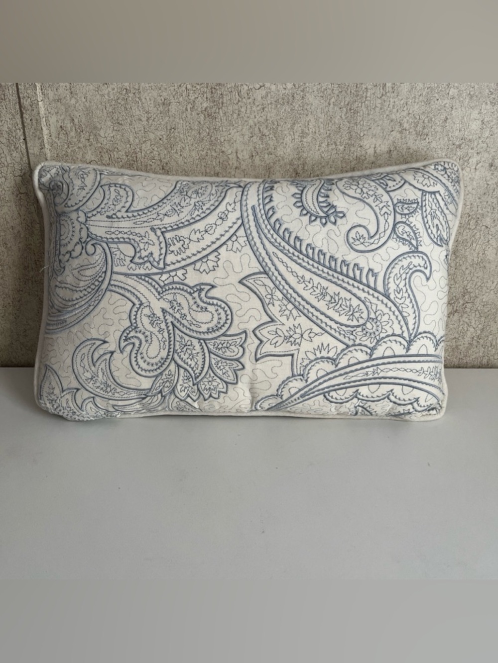 Blue Paisley Decorative Lumbar Pillow - White Background